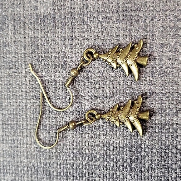 Bronzetone Christmas Tree Earrings - Picture 3 of 3